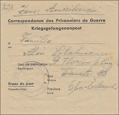 Formulaire de prisonnier de guerre à plier avec adresse preimprimée