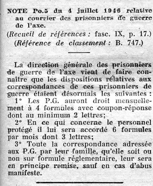 Formules à utiliser par les prisonniers de guerre