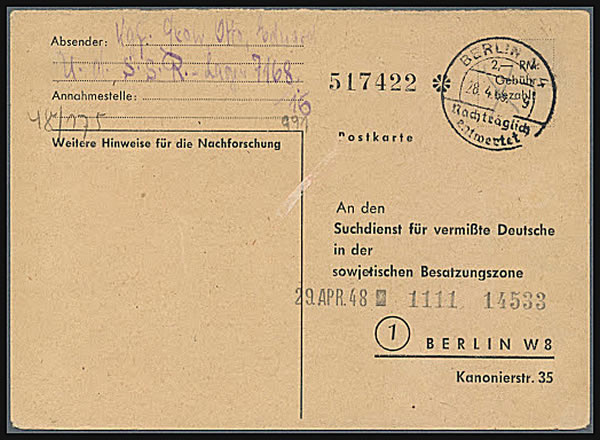 Formulaire de recherche de personnes disparues avec marque de port-payé