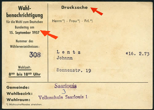 Convocation électorale Sarre 1957