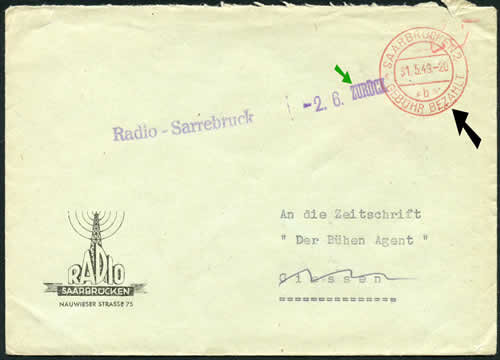 Oblitération Gebühr bezahlt en sarre 31/5/49