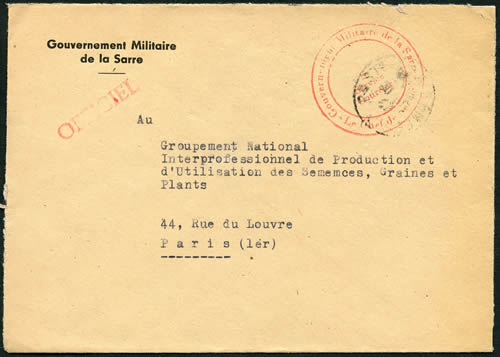 Lettre entête gouvernement militaire de la Sarre