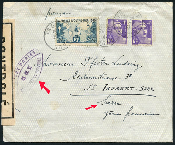lettre de France Censurée en sarre