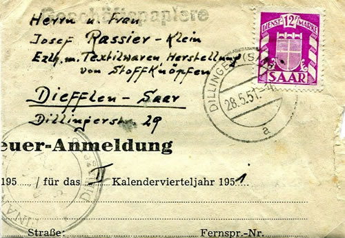 Timbre de Service à 12F sur papier d'affaires