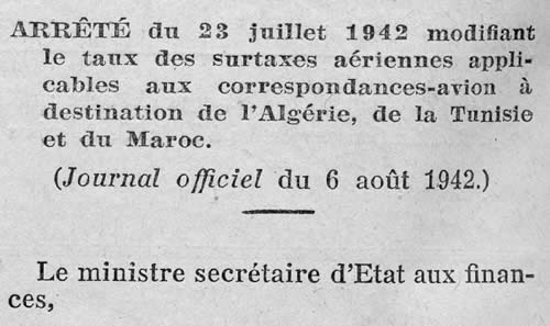 Surtaxes aériennes AFN 23 juillet 1942