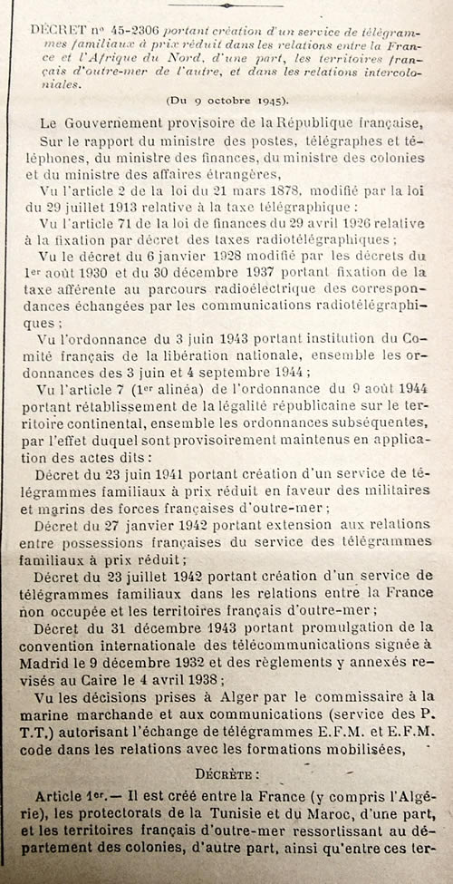 arrêté télégramme LFT