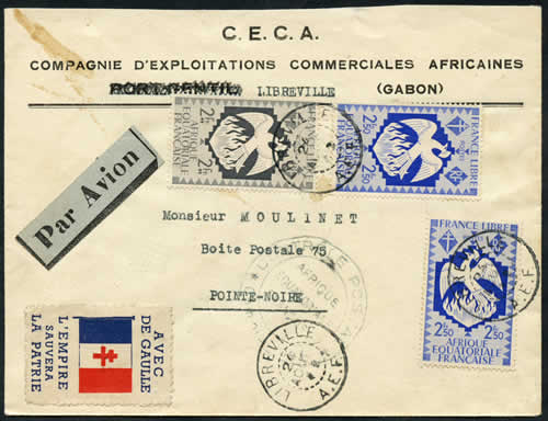 Vignette de gaulle AEF sur lettre
