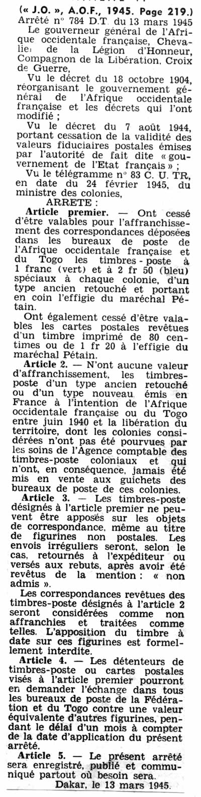 Liste des timbres d'AOF démonétisés