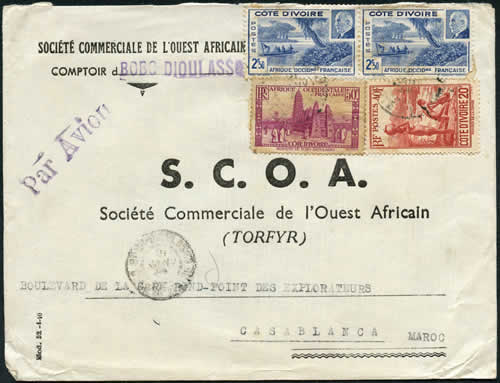 2F50 pétain cote d'Ivire sur lettre