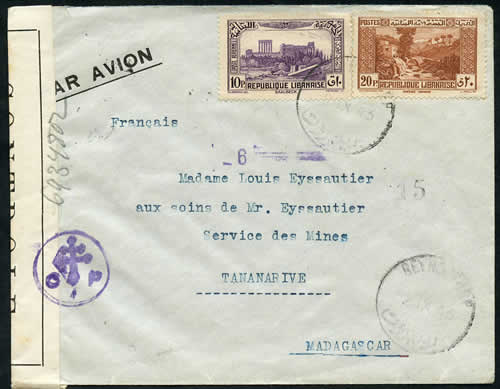 lettre par avion de Beyrouth à Tananarive