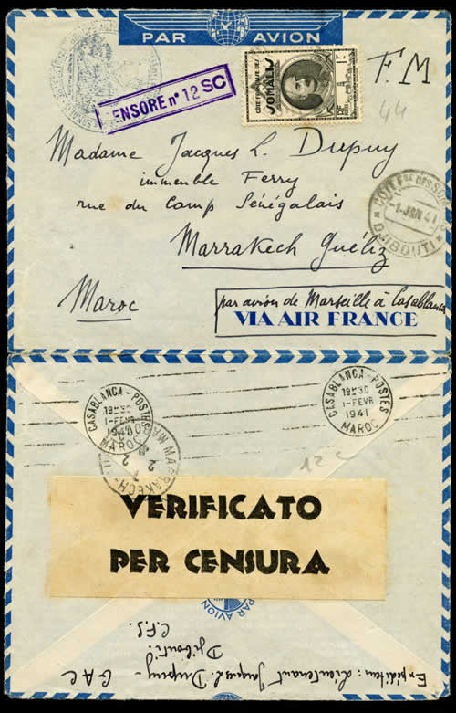 Lettre de Djibouti pour le Maroc via Addis Abbeba et Rome