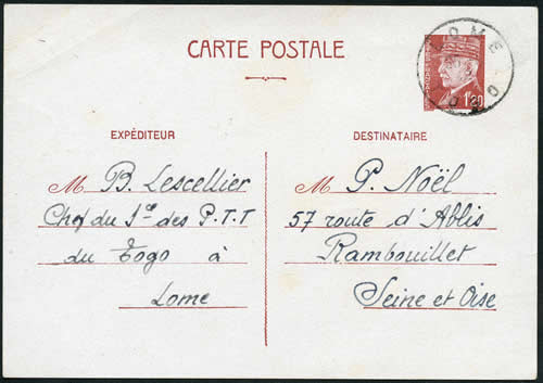 CP pétain oblitérée au Togo