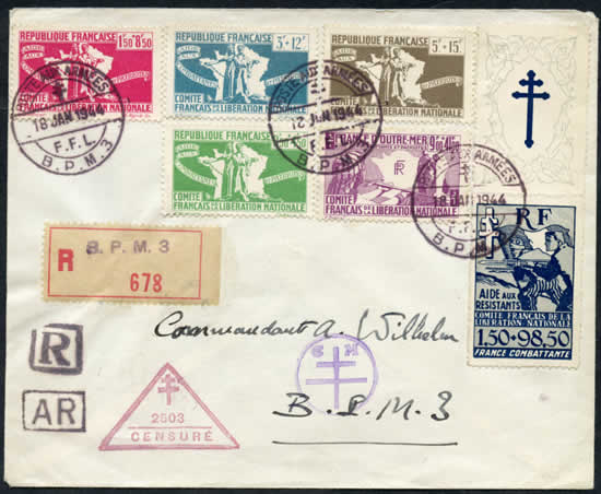 Timbres du CFLN sur lettre du BPM 3