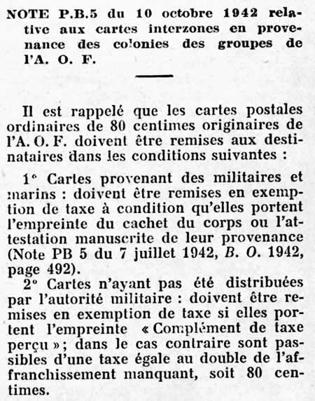 Sort des cartes interzonesvenant de l'AOF