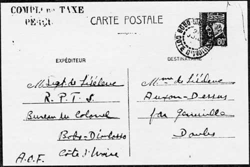 Carte interzonesavec griffe de Bobo Diolasso "complément de taxe perçu