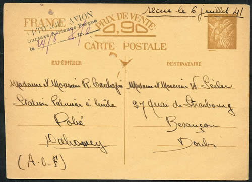 Carte Interzone Cotonou vers besançon par avion