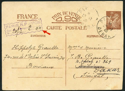 Carte interzones de Bordeaux pour le sénégal avec 2f de surtaxe