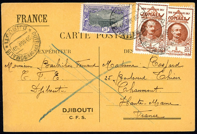 Carte interzones locale de Djibouti vers la zone occupée novembre 1940 par avion