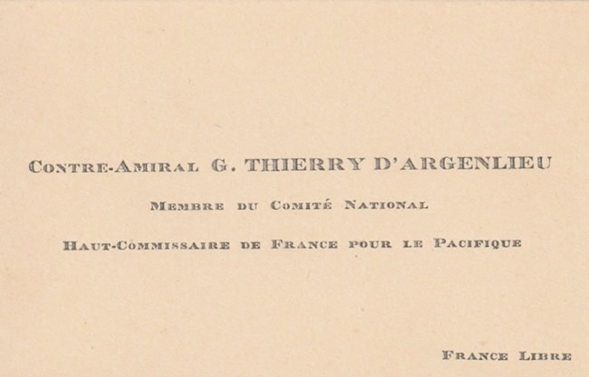 Carte de visite du Contre-amiral d'Argenleiu haut commissaire dans le Pacifique