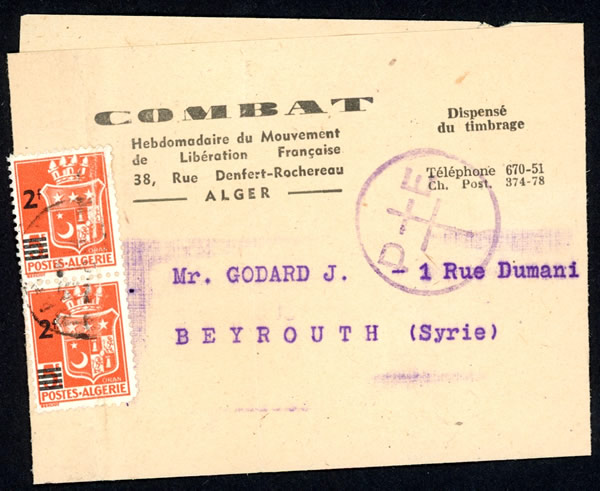 Bande du journal Combat d'Alger censuré à Beyrouth