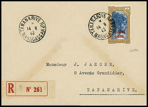 Timbre 20F  Mahafaly sur lettre recommandée