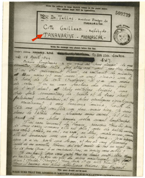 Airgraph de Londres à Tananarive