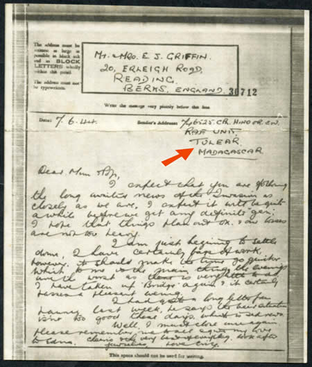 Airgraph standard de madagascar pour l'Angleterre