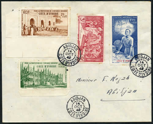 Timbres PEIQI de Côte d'Ivoire oblitérés sur lettre