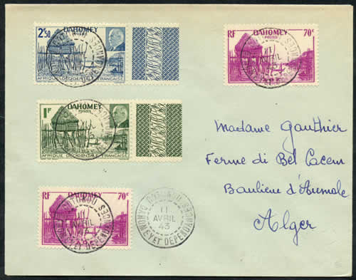 Pétain en coin du dahomey sur lettre philatélique