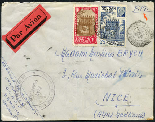 Lettre FM Soudan avec 2F50 pétain