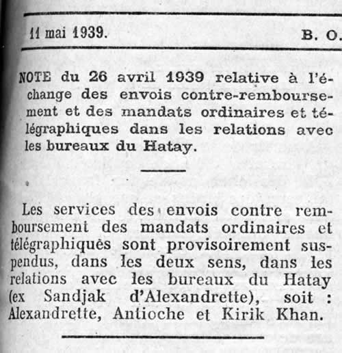 Suspension envois contre remboursement vers Hatay