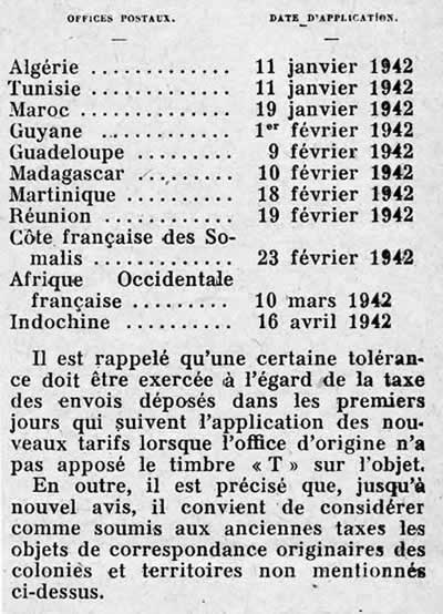 Application du tarif de 1942