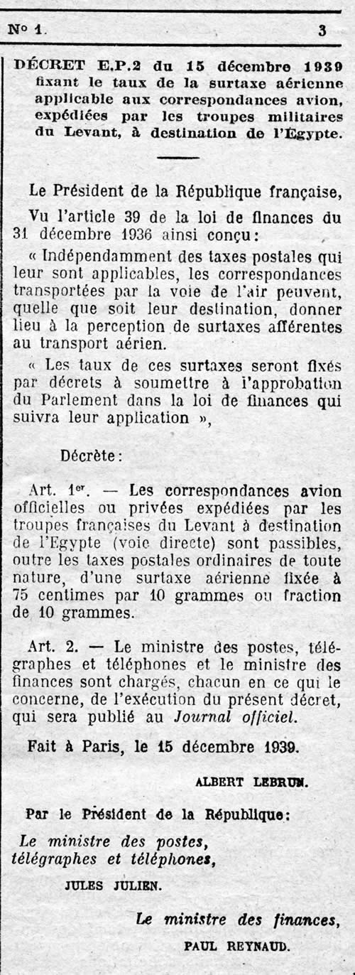 Taxes aériennes Levant Egypte