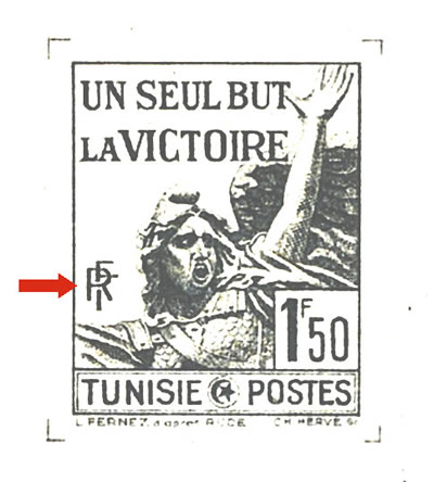 Epreuve en noir du timbre Un seul but, la victoire avec RF