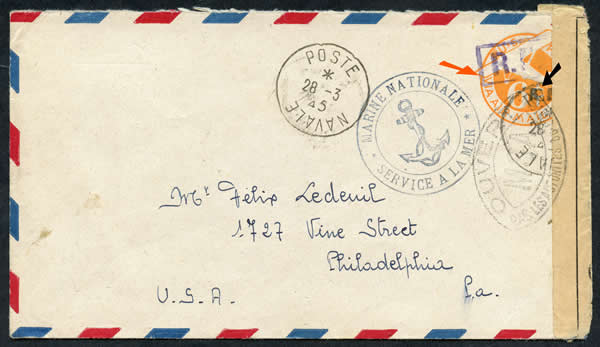 Entier US avec double surcharge RF Marseille et Casablanca