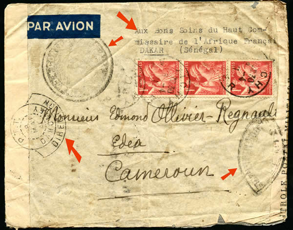 Lettre de Vichy pour le Cameroun via le dahomey