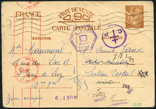 Carte interzone  Zone occupée vers le Levant JUin 1941