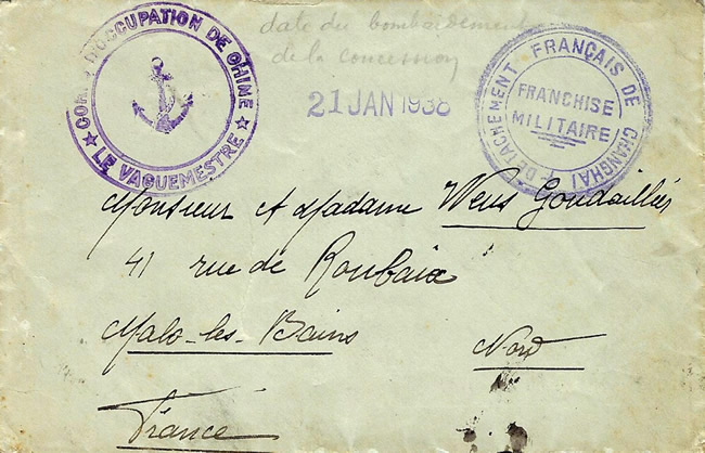 Lettre militaire de Shaghai pour la France 1938