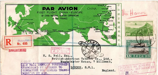Chine-Londres par avion via Hanoi 1936