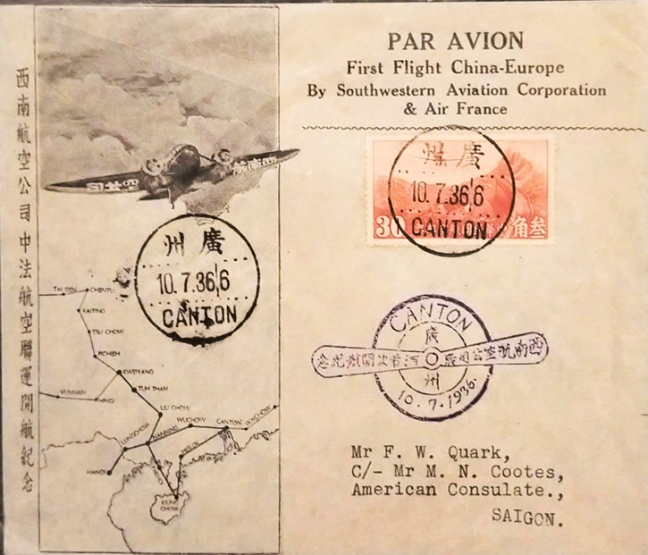 premier vol Canton Saigon 10/7/36