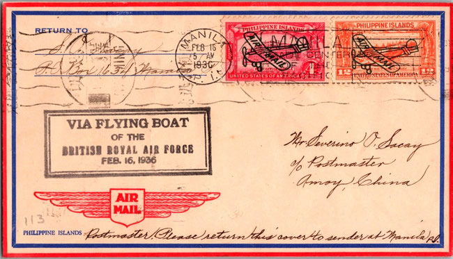 premier vol par hydravion Manille HK Amoy Shanghai 1936