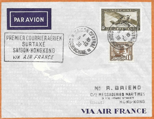 Premier vol Saigon Hong-Kong avec surtaxe octobre 1938