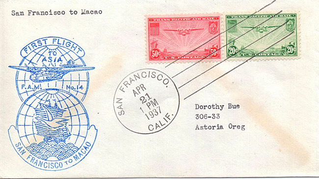 Premier vol San Francisco Macau avril 1937
