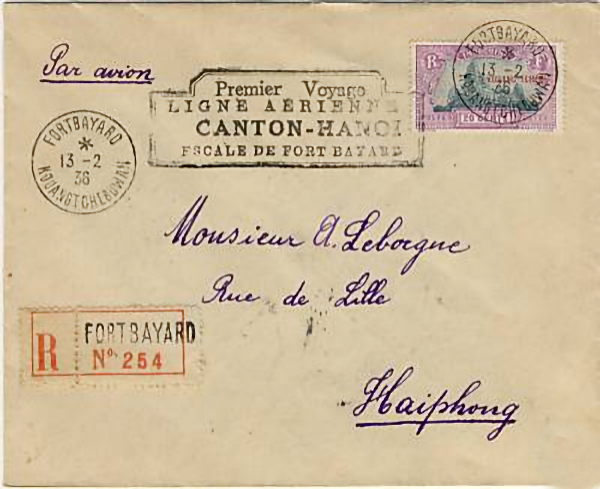 Essai de vol Canton Hanoi par la CNAC escale de Fort bayard 13/2/36