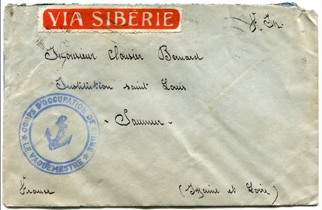Lettre militaire de Tientsin, pour la France étiquette rouge