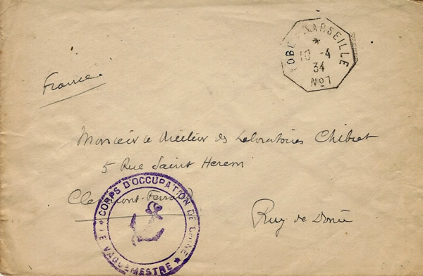 Lettre militaire avace cachet maritime Kobe à Marseille