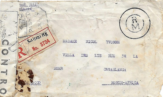 Lettre de Kunming pour Casblanca 1944