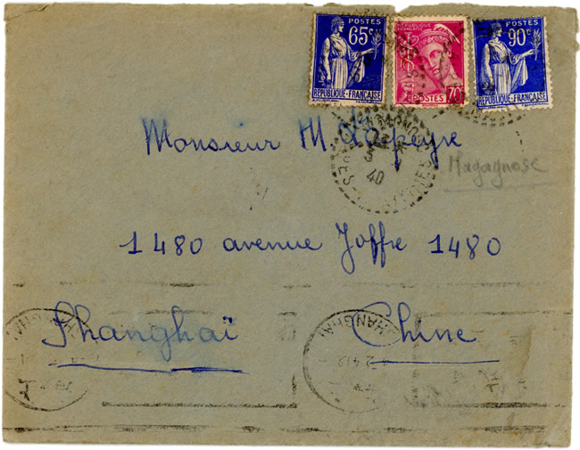 Lettre de Maganosc pour Shanghai janvier 1940