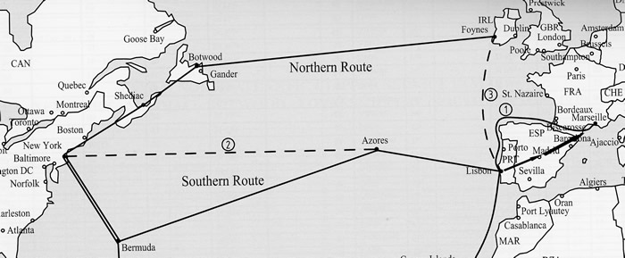 Trajet Naw York Bermudes Lisbonne Madrid France