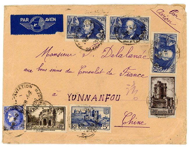 Lettre de France pour Yunnanfu 1939